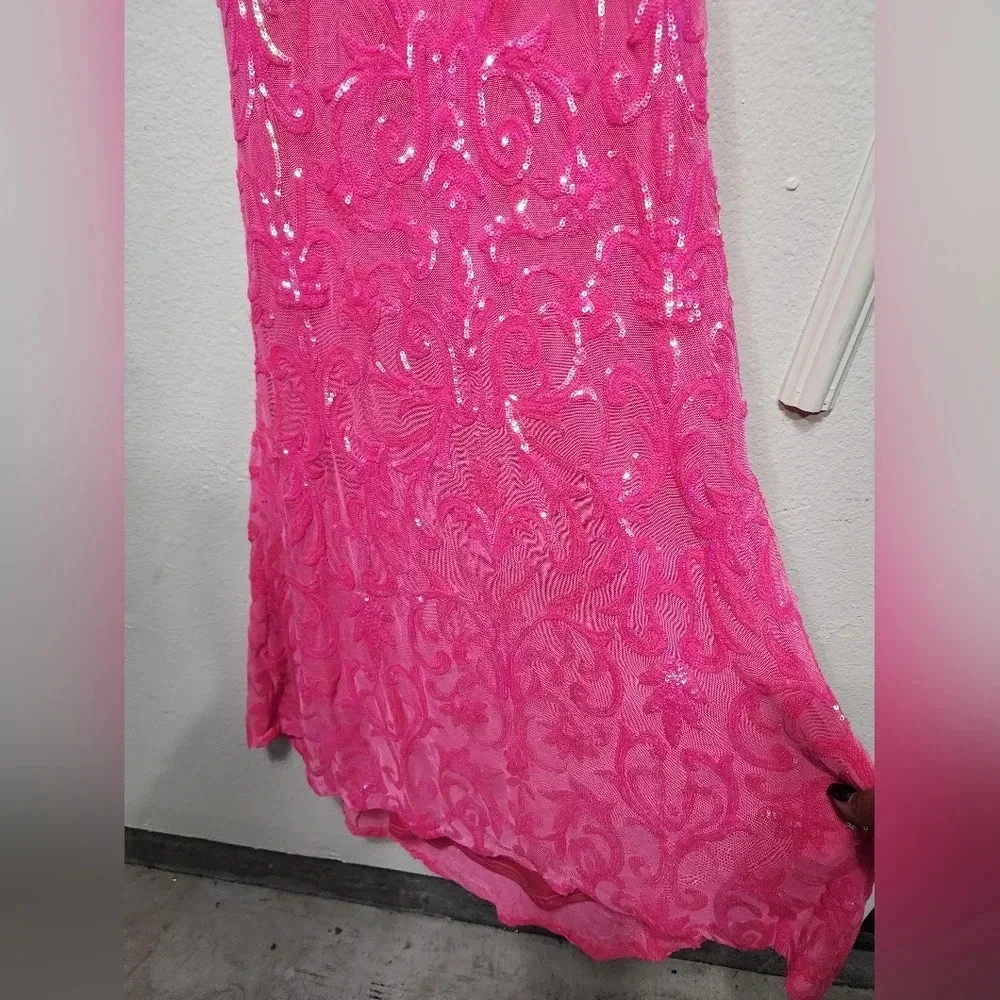 Lulus Glam Aura Hot Pink Iridescent Sequin Strapless Maxi Dress Prom Party - Picture 8 of 11